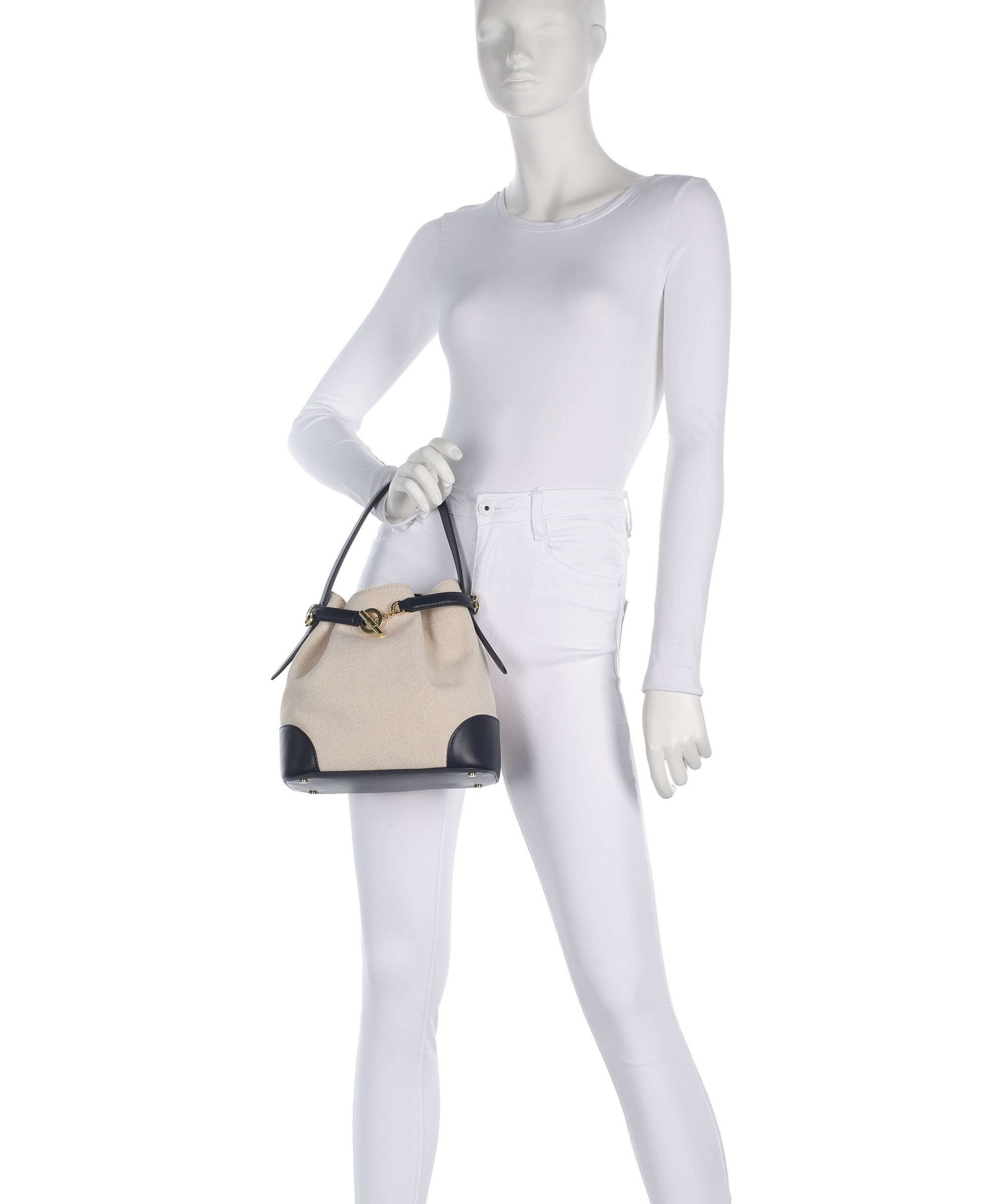 Lauren Ralph Lauren Blaike Medium Bucket bag natural/buff canvas/refined navy