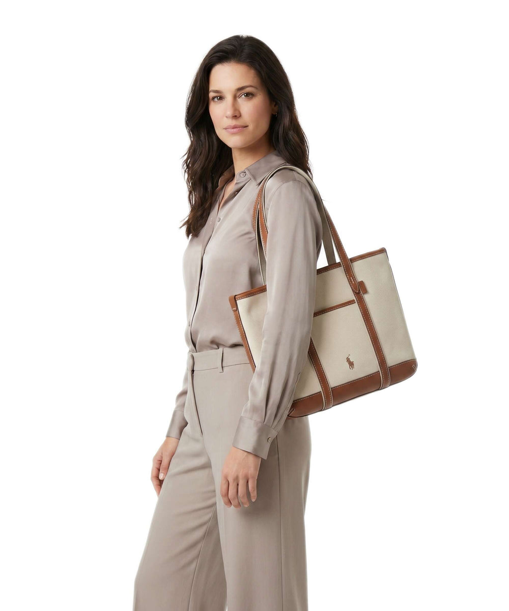 Polo Ralph Lauren Canvas Small Tote bag ecru/cuoio