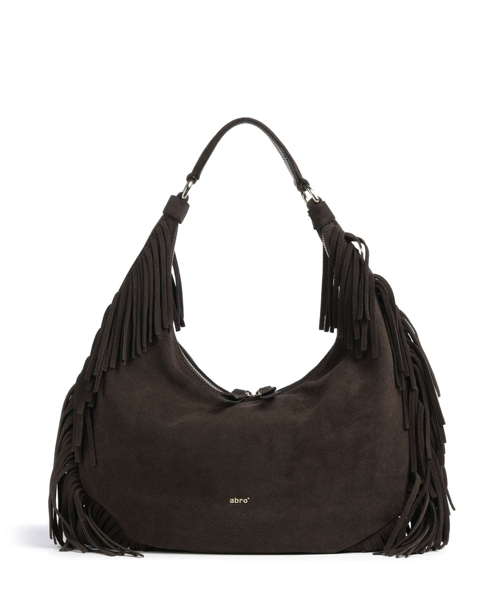 Abro Suede Nana Fringes Hobo bag dark brown