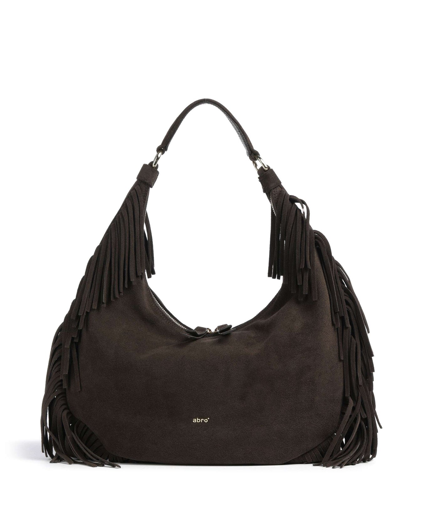 Abro Suede Nana Fringes Hobo bag dark brown