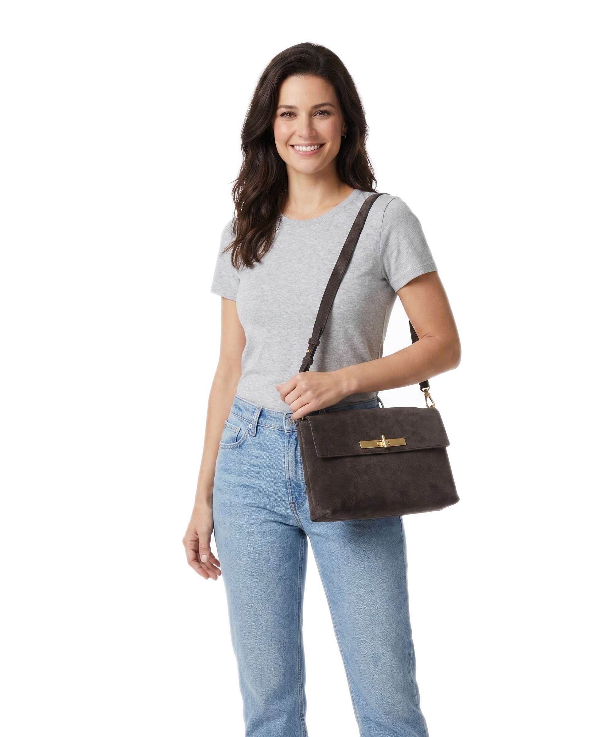Abro Suede Twist Shoulder bag dark brown