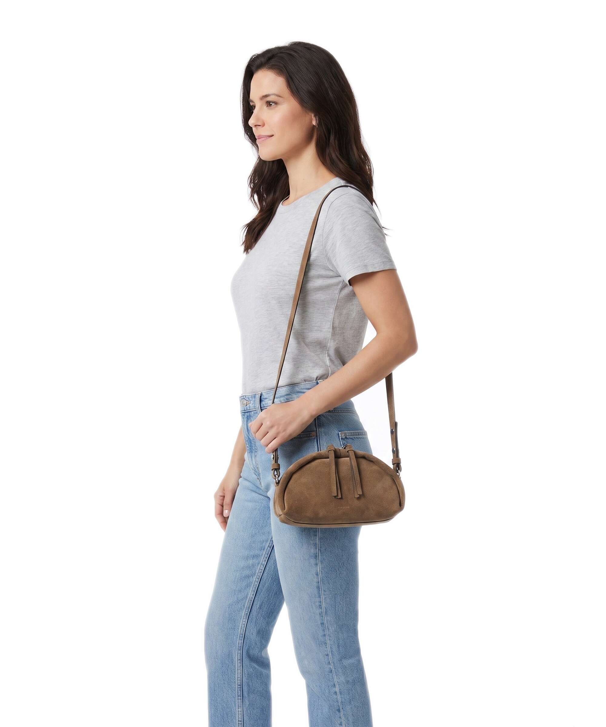 AllSaints Rosalie Arc Crossbody bag warm olive brown