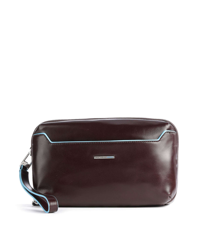 Piquadro Blue Square Wristlet mahogany