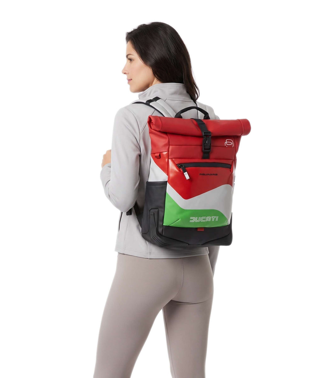 Piquadro Ducati C2OWD Rolltop backpack green/white/red