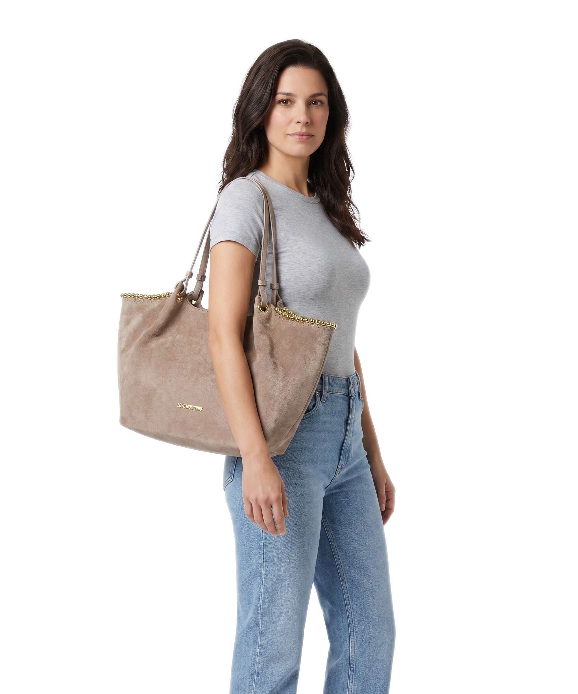 Love Moschino Gold Bead Tote bag sabbia
