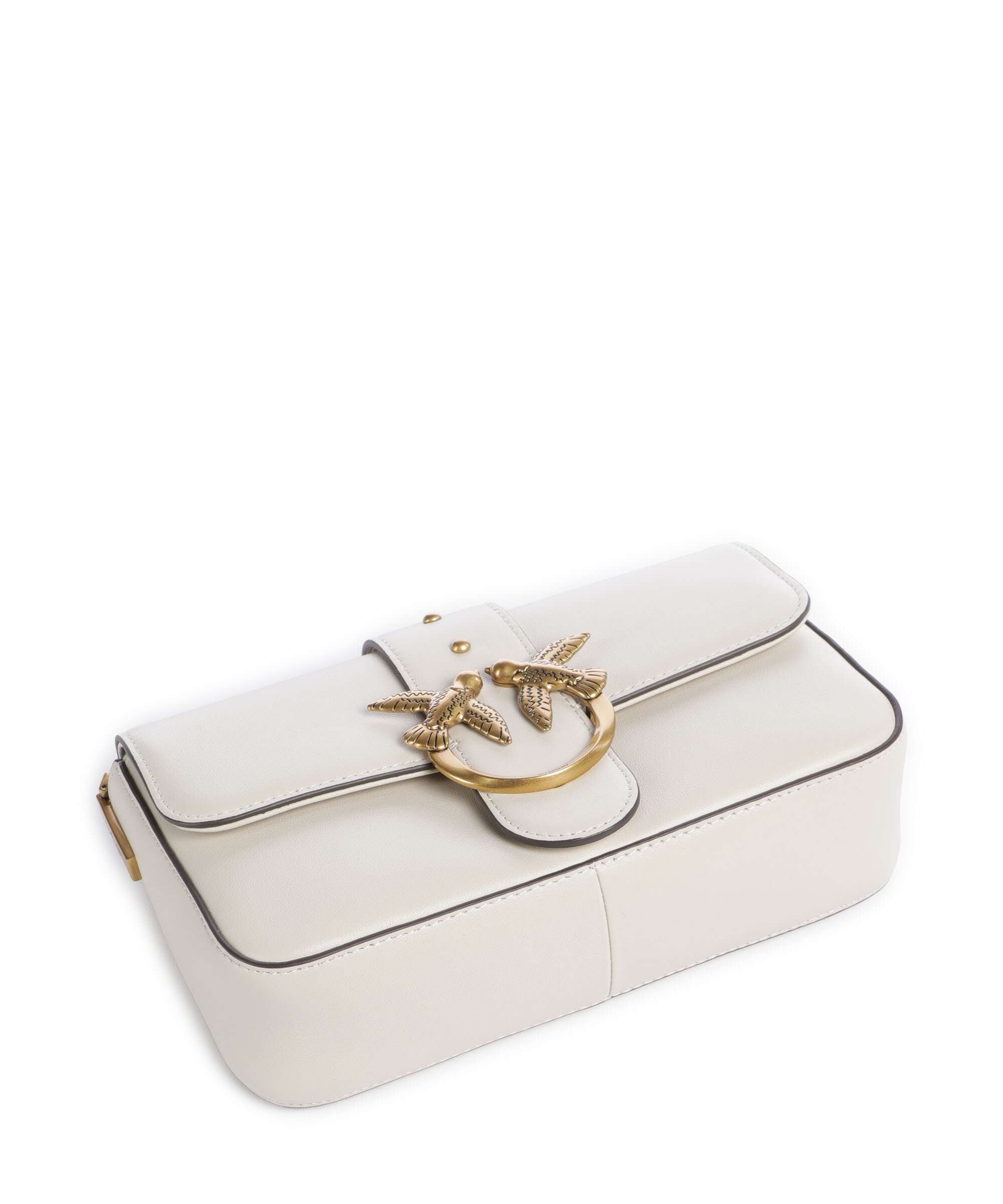 Pinko Love One Mini Slouchy Charms Crossbody bag bianco seta/antique gold