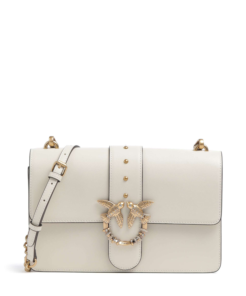 Pinko Love One Classic New Buckle Crossbody bag bianco seta/antique gold