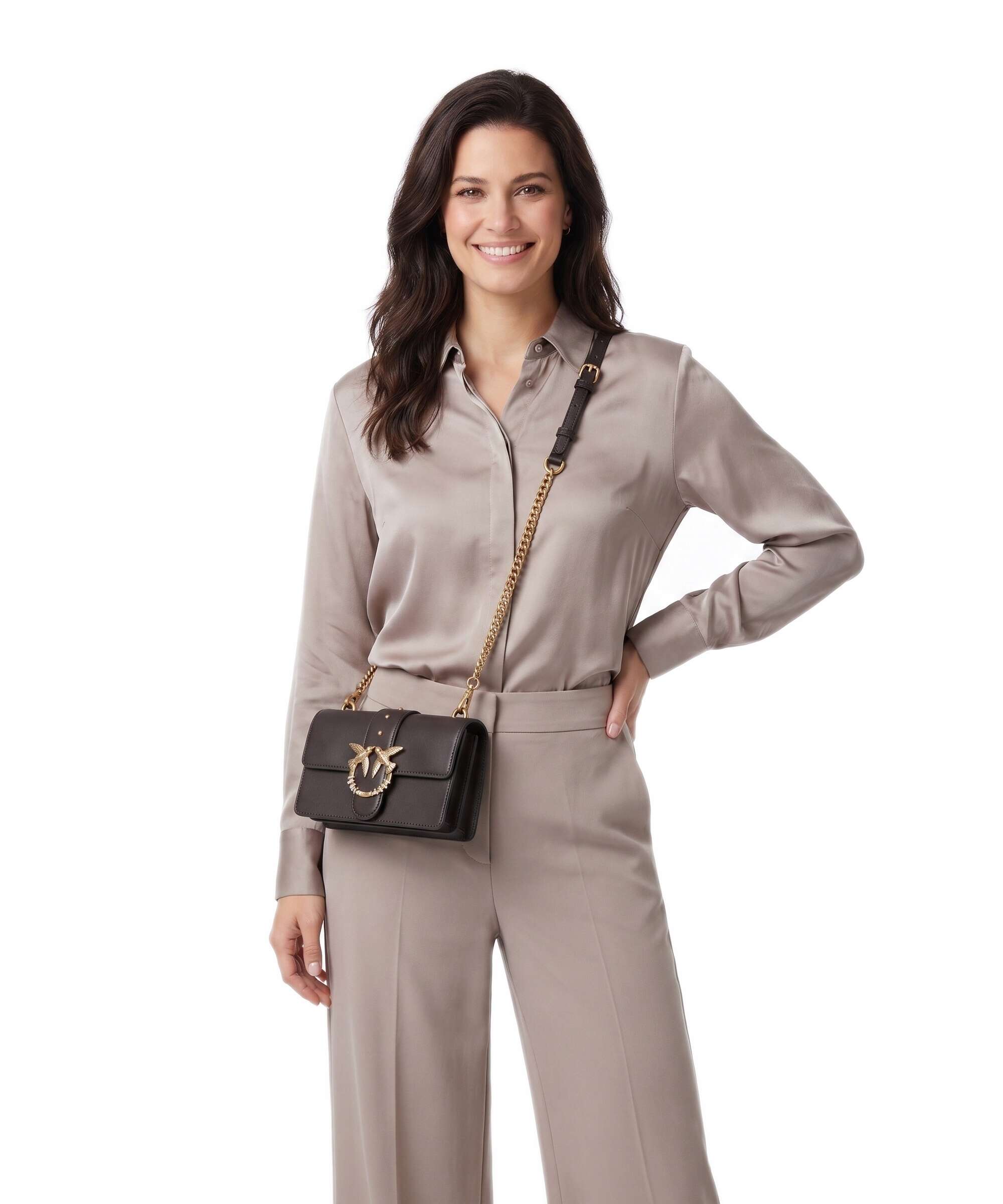 Pinko Love One Mini New Buckle Crossbody bag marrone marasca/antique gold