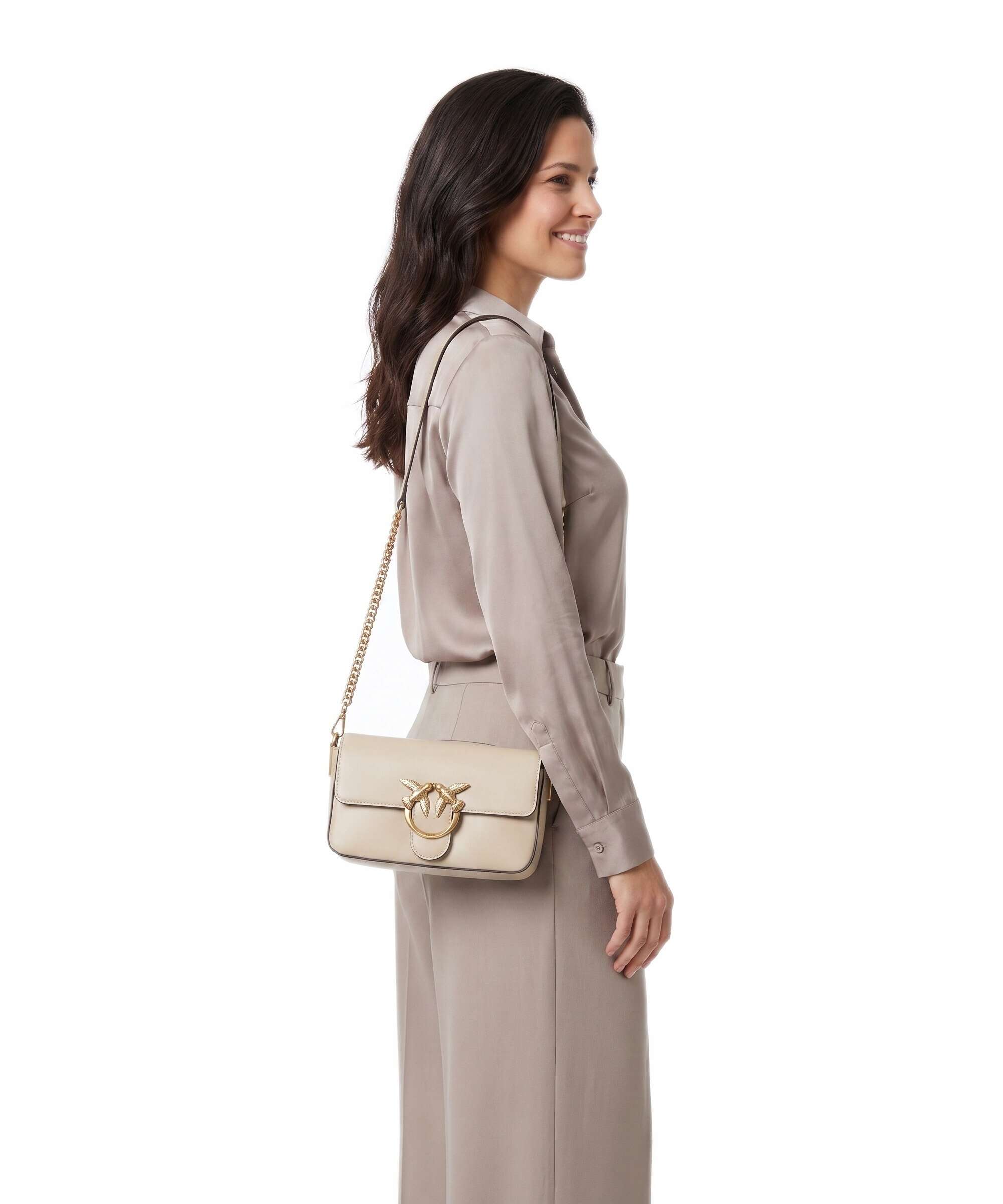 Pinko Love One Mini Slouchy Crossbody bag beige/grigio fumo/antique gold