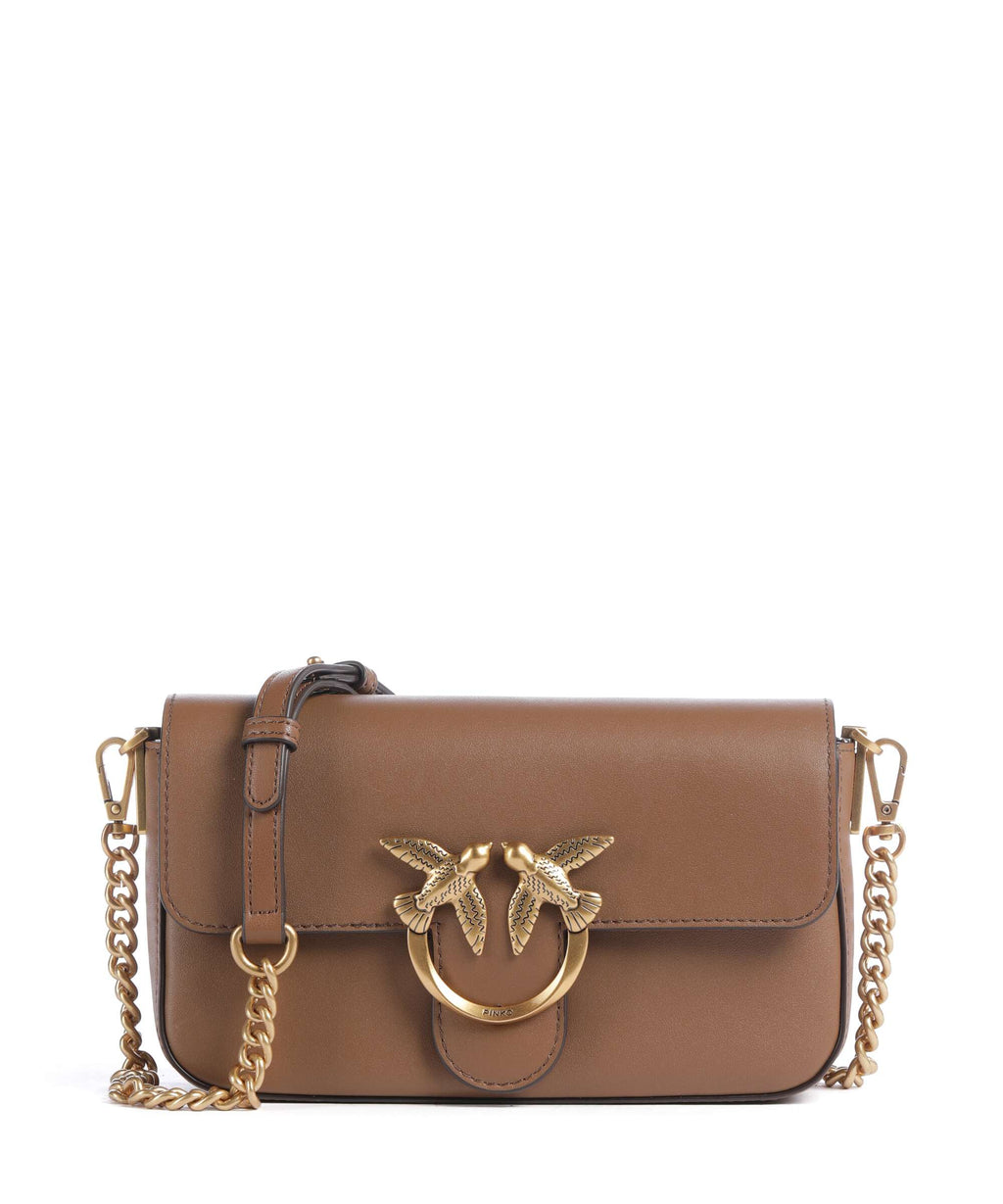 Pinko Love One Mini Slouchy Crossbody bag marrone cognac/antique gold