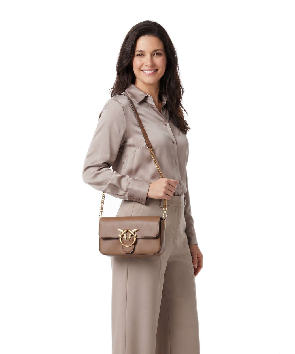 Pinko Love One Mini Slouchy Crossbody bag marrone cognac/antique gold