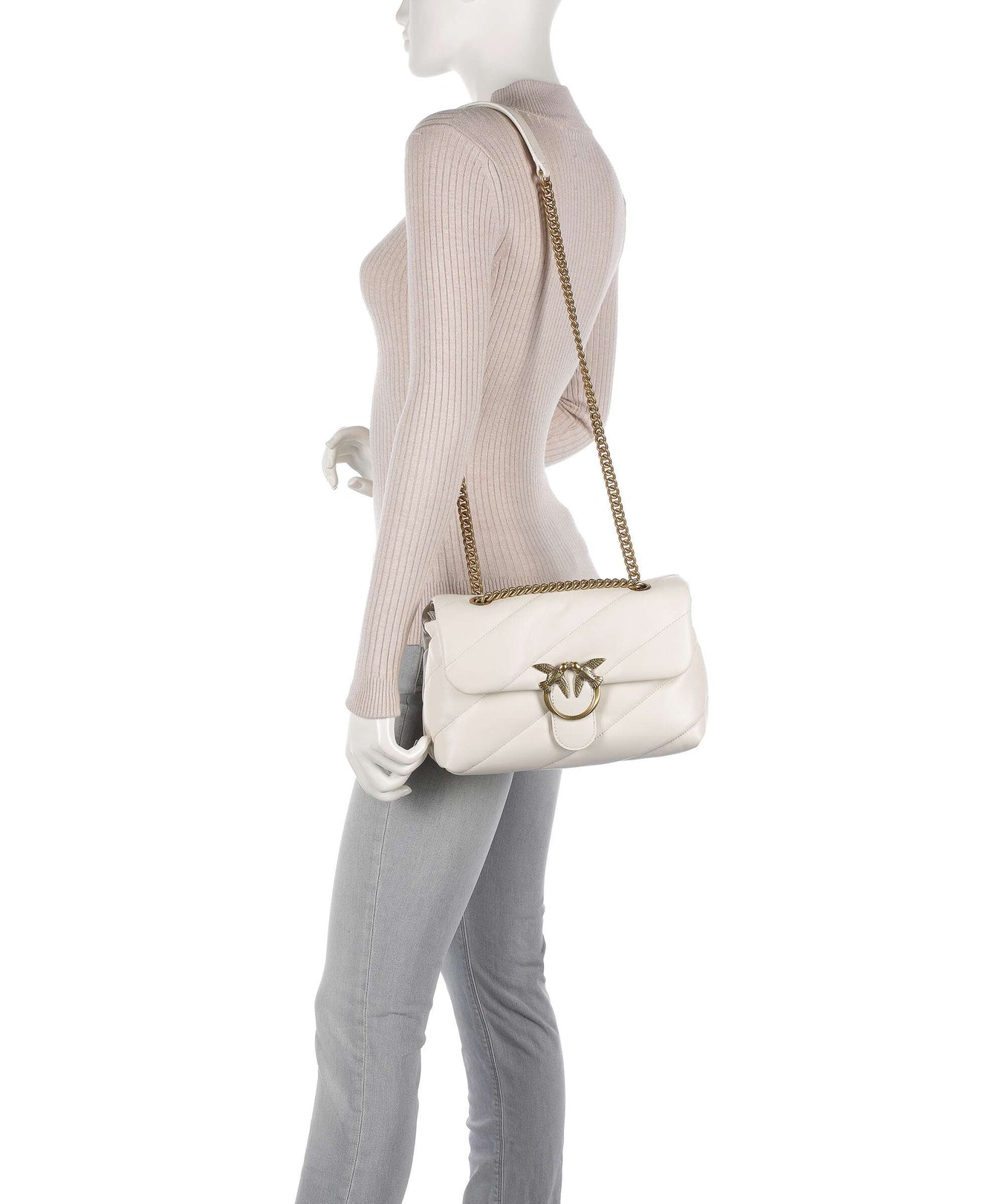 Pinko Love Puff Classic Shoulder bag bianco seta/antique gold