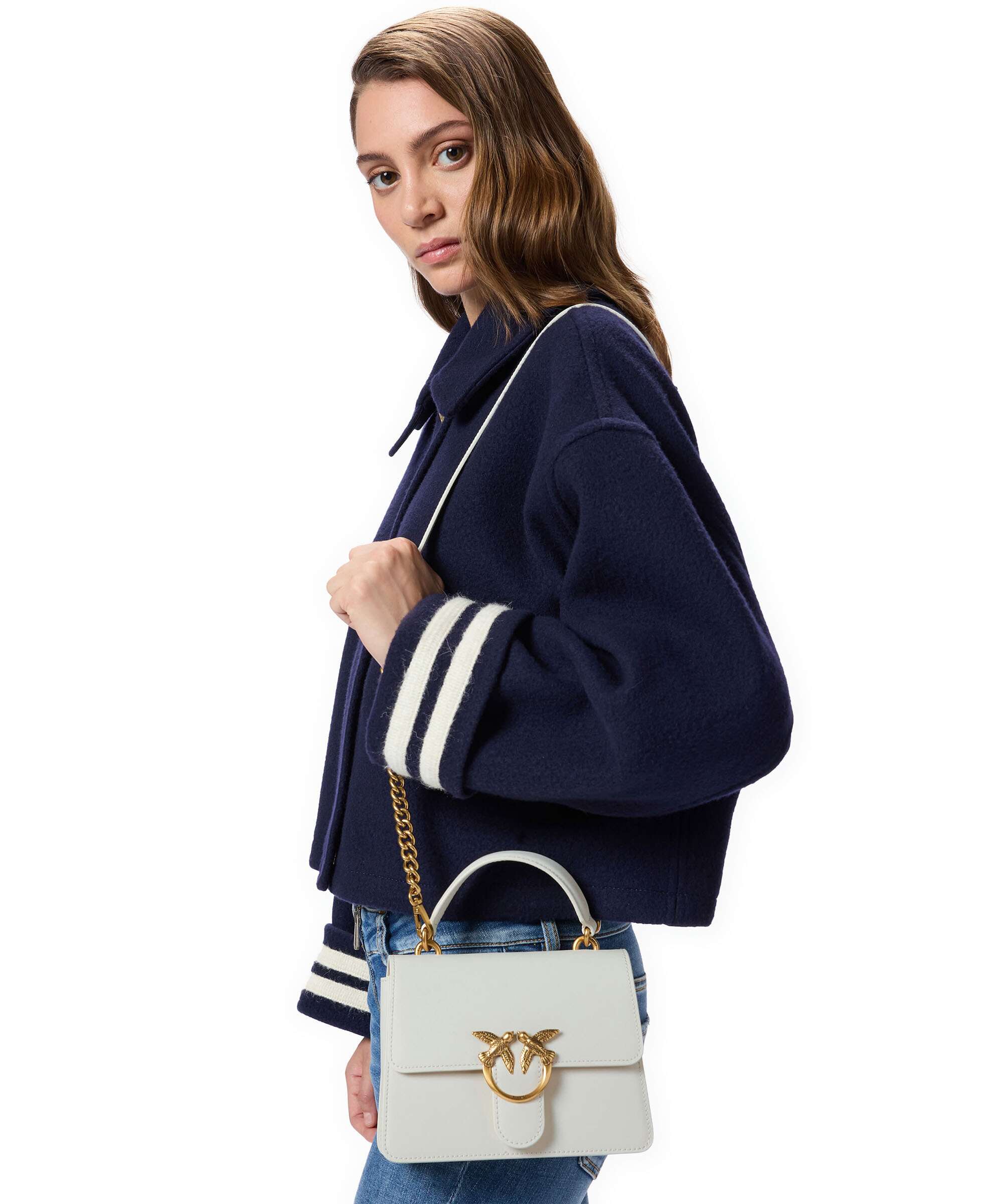 Pinko Love One Mini Crossbody bag bianco seta/antique gold