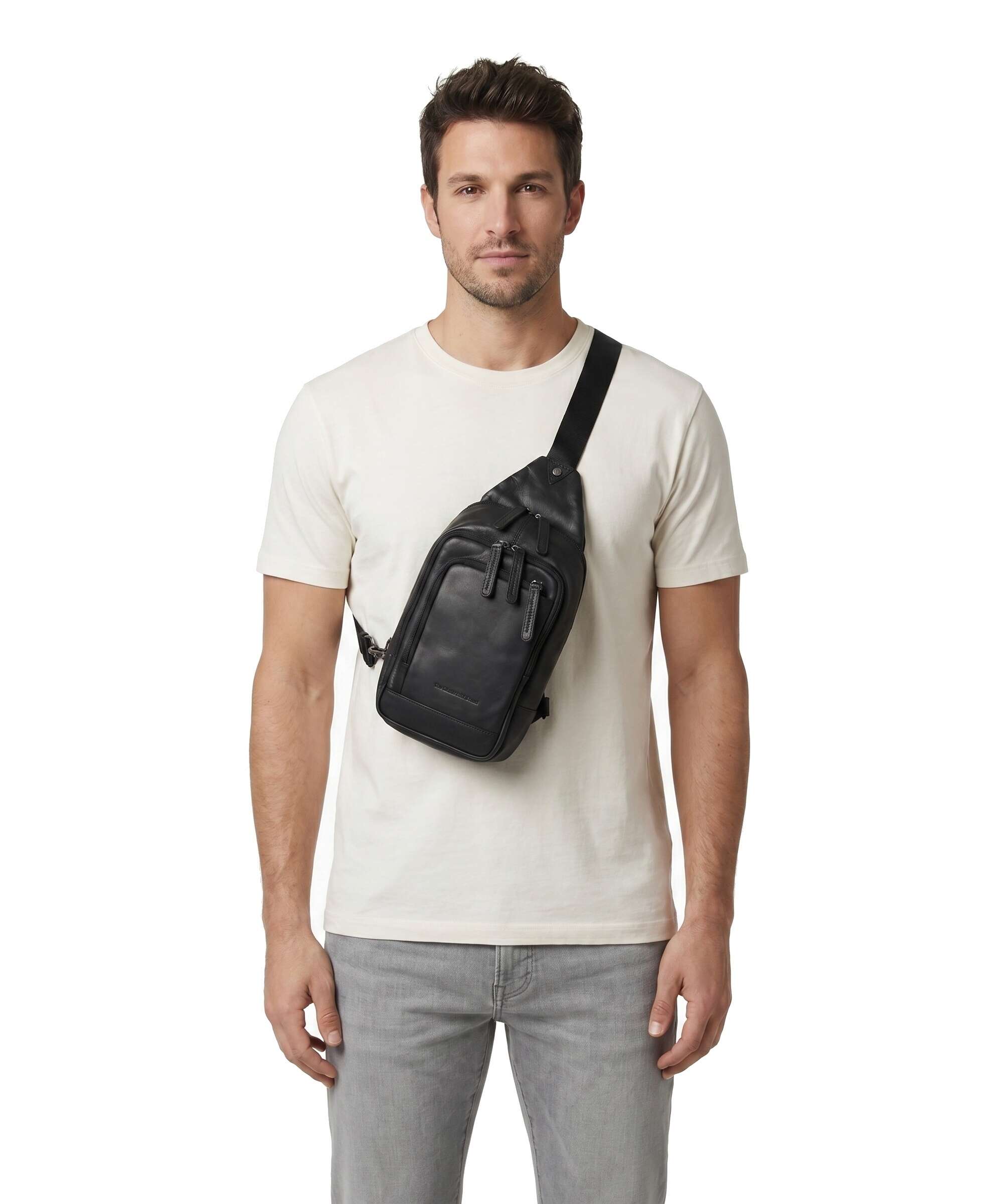 The Chesterfield Brand Cow Wax Pull Up Riga Sling bag black